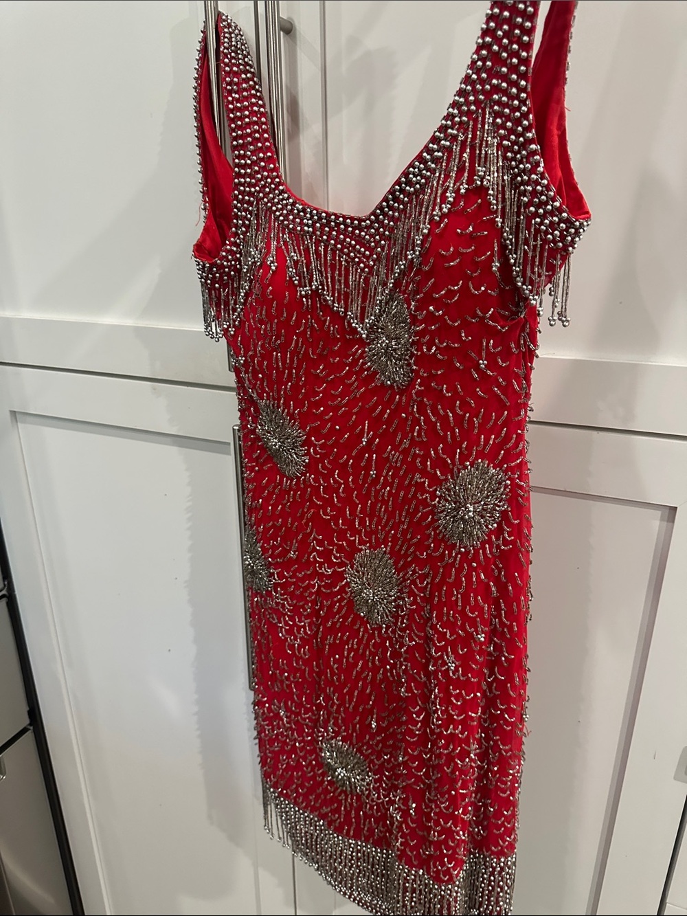 Red Vintage Beaded Fringe Cocktail Dress